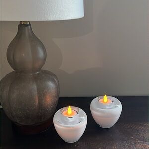 Magnor Glassverk,Norwegian Co. 2 Opaque White & Crystal Heavy Tea Light Holders